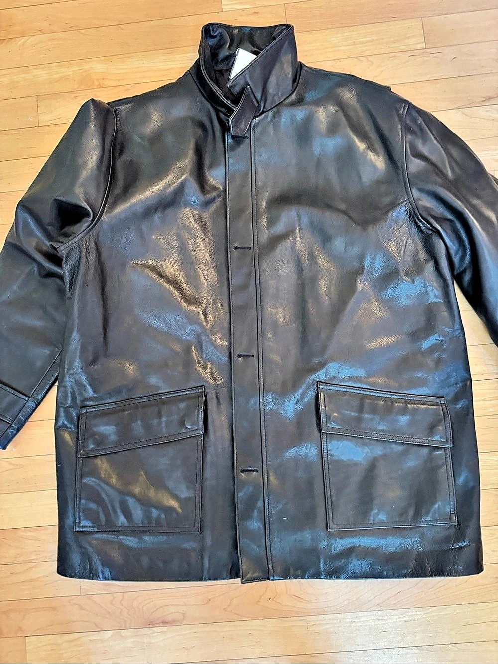 Vintage Polo by Ralph Lauren Men's Black Leather Jacket car coat quilt liner XL